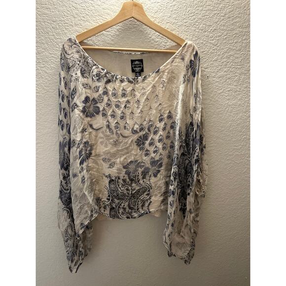 La Marais Paris Silk Batwing Blouse Boho Floral Paisley Made in Italy M Coastal - Picture 2 of 4